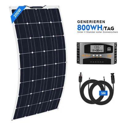 Produktbild von 200W Solarpanel Flexibel Monokristallin 12V Solarmodul Set Solaranlage für Wohnmobil Balkonkraftwerk Camping Boot 0%