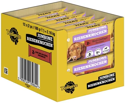 Produktbild von PEDIGREE® JUMBONE™ Riesenknochen Beutel Medium mit Rind und Geflügel Geschmack 12 x 2 Stück