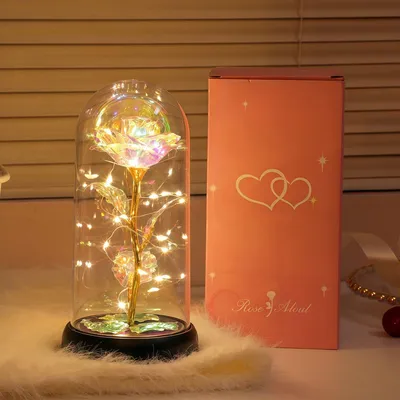 Produktbild von Minicee Ewige Rose mit LED in Acryl Glocke – Romantische Rose Geschenk für Frauen – Valentinstag & Geburtstag Deko