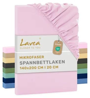 Zdjęcie produktu dla Lavea® Elastyczny pokrowiec na materac 140x200 cm, wykonany z mikrofibry, z gumką wszytą po obwodzie, przeznaczony do materacy o grubości do 20 cm, oddychający i zapewniający uczucie chłodu, łatwy w pielęgnacji, 1 sztuka, kolor różowy