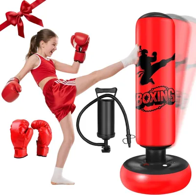 Produktbild von Standboxsack für Kinder, 160 cm, verstärktes PVC, inklusive Boxhandschuhe, für 3-12 Jahre
