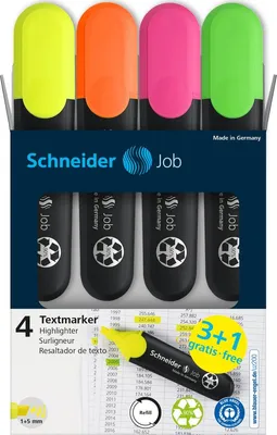 Produktbild von Schneider Textmarker Job 4er Etui sortiert, 3+1 Aktion