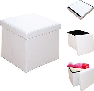 Style home Sitzhocker Sitzbank mit Stauraum, Faltbare Aufbewahrungsbox Sitztruhe Sitzwürfel Fußablage, Kunstleder, 38 * 38 * 38 cm (Weiß)