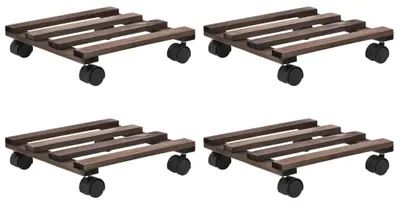Obrázok produktu pre Drevený stojan na rastliny s kolieskami (sada 4 kusov)