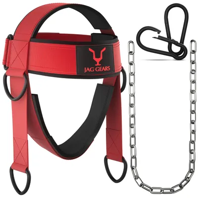 Produktbild von Kopfgeschirr für Krafttraining – 7 mm Neoprenpolsterung, Kopfriemen, 1 x Nackentrainer mit Kette, Gewichtheben, Powerlifting. Kopf- und Nackentrainer