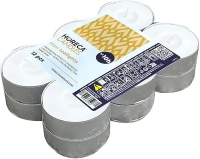 Immagine prodotto di hORECA CANDELE Maxi tea light 12 pezzi - Bianco - Non profumato - 10h di autonomia - Ø57mm