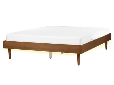 Obrázek produktu pro BELIANI Postel hnědý jasan 160 x 200 cm rám postele bez čela s lamelovým roštem LED světlo minimalistický rustikální styl ložnice