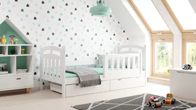 Produktbild von Meble Wróbel, Holzeinzelbett für Kinder mit Rausfallschutz Zuzia, 80 x 160 cm, Weiß
