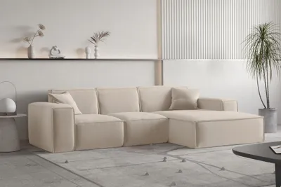 Produktbild von Ecksofa Designersofa CELES PREMIUM Stoff Opera Velvet Sand Ottomane Rechts