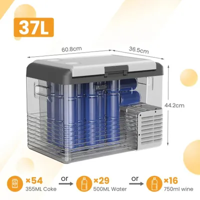 Immagine prodotto di Frigorifero portatile a compressore - 37L, ideale per auto, camion e campeggio. Funziona a 12/24V DC e 100-240V AC