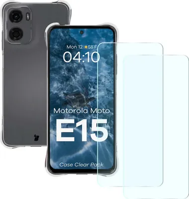 Produktbild von Bizon Case Clear Pack Hülle + 2x Displayschutzglas Motorola Moto E15