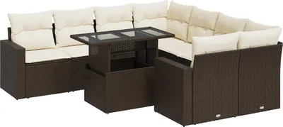 Immagine prodotto di vidaXL Set di divani da giardino 9 pezzi con cuscini in polirattan marrone