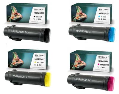 Immagine prodotto di Toner compatibili Evoke per stampanti Xerox Phaser 6510 e WorkCentre 6515, codice 106R03488, confezione da 4 cartucce CMYK (nero, ciano, magenta, giallo), resa di 10.200 pagine, compatibili con i modelli Phaser 6510, 6510DN, 6510DNI, 6510V\_N e WorkCentre 6515, 6515DN, 6515DNI, Immagine generata dall'IA