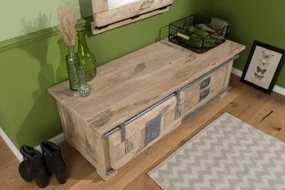 Produktbild von MASSIVMOEBEL24 Garderobenbank Mango 120x45x40 whitewash lackiert RAILWAY #3011