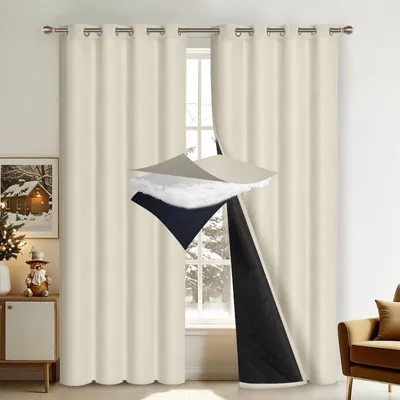 Samt-Paneelvorhänge 2er-Set, beige, 132x160 cm, wärmeisolierend