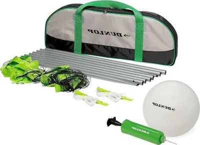 Productafbeelding van Famanu volleyballset met net, palen, touwen, bal, pomp en draagtas - groen/zwart/wit