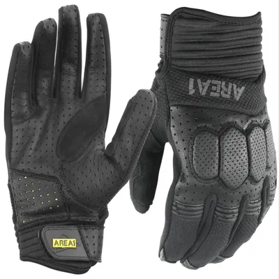 Produktbild von Area1 Motorradhandschuhe Leder mit Polyamid Verstärkung, leicht & Atmungsaktiv für Sommer und milden Herbst/Frühjahr, Knöchelschutz, Größe L