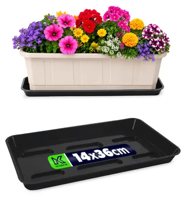 Produktbild von KADAX Untersetzer 40 cm für Blumenkasten, rechteckig Blumenuntersetzer aus Kunststoff, Blumentopfuntersetzer für Balkonkasten, Pflanzenuntersetzer für Balkon & Fensterbank (Anthrazit)