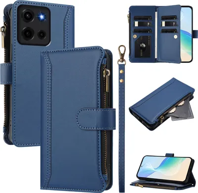 Obrázek produktu pro Pouzdro pro Motorola Moto G 2025, zipem, peněženkovéPolyuretankožené flip pouzdro s kapsami na karty, stojánkem a poutkem na ruku modrý
