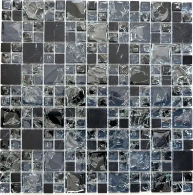 Produktbild von Mosaikfliese Transluzent schwarz Kombination Glasmosaik Crystal Stein schwarz MOS92-HQ14_f