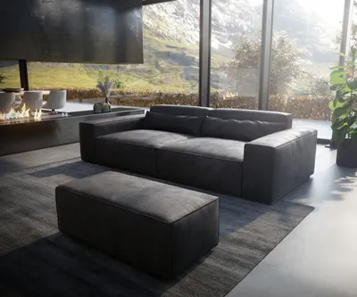 Produktbild von DELIFE Big-Sofa Sirpio XL 270x130 cm Mikrofaser Vintage Anthrazit mit Hocker