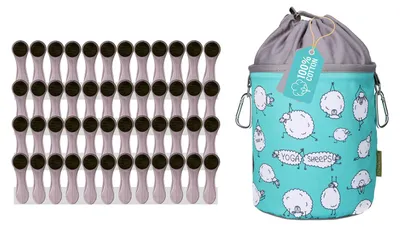 Produktbild von 48 Wäscheklammern mit Softgrip Silber Anthrazit und 1 bellaCott Wäscheklammerbeutel Yogaschafe