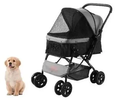 Immagine prodotto di Carrello per cani con trasportino - Sterzo reversibile - Pieghevole - Portata fino a 20 kg - Grigio