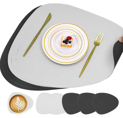 Platzset-Set 6-tlg. mit Untersetzern, hitzebeständig, wasserdicht, Kunstleder