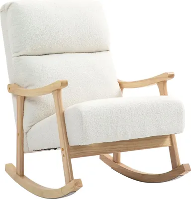 Produktbild von Schaukelstuhl, ergonomisch Schwingsessel, Armlehnsessel, Stillsessel mit Samtoptik, Schaukelsessel bis 120 kg belastbar, für Schlafzimmer, Wohnzimmer, Cremeweiß
