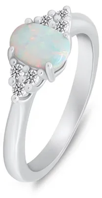 Produktbild von Dezenter Silberring mit Opal und Zirkonen RI109W - Kreislauf: 52 mm