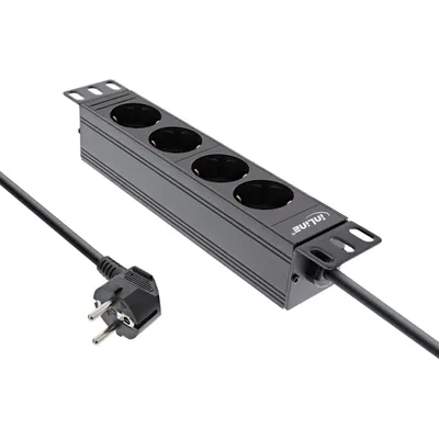 Zdjęcie produktu dla InLine® 16420J Listwa gniazdowa InLine® 10", 4-drożny styk uziemiający, bez przełącznika, 2 m, czarna