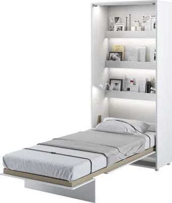 Produktbild von MEBLINI Schrankbett Bed Concept - Wandbett mit Lattenrost - Klappbett mit Schrank - Wandklappbett - Murphy Bed - Bettschrank - BC-03 - 90x200cm Vertikal - Weiß Hochglanz/Weiß