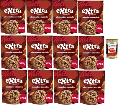 Produktbild von Cereali Extra "Cioccolato e Nocciole" | Probieren Sie Schokolade und Haselnüsse| breakfast Cereals, Müsli mit knusprigem Hafer | 12x 375g + Italian Gourmet polpa 400g