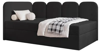 Obrázek produktu pro Dětská postel FINO 120x200, levá strana, úložný prostor, matrace Bonell, černá, bouclé