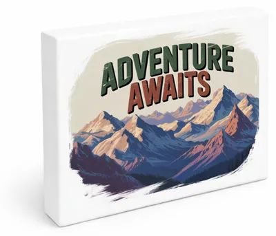 Produktbild von Adventure Awaits Bergpanorama Holzbild in 20x15 cm zum Stellen oder Aufhängen