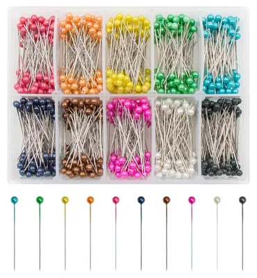 Nähstecknadeln 36 mm, 1000 Stück, 10 Farben, Perlmuttkopf