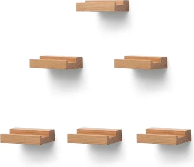 Image de Support mural pour disques vinyles en chêne massif, présentoir pour disques vinyles, étagères suspendues (bois naturel, 6 pièces)
