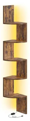 Immagine prodotto di Scaffale a parete con illuminazione LED – Scaffale salvaspazio – Marrone – 20 x 20 x 126 cm