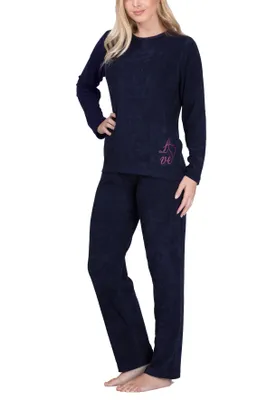 Produktbild von Moonline Frottee-Schlafanzug für Damen mit Motivdruck ; Marine , 48/50