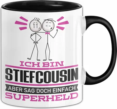 Produktbild von Stiefcousin Geschenk Tasse Ich Bin Stiefcousin Aber Sag Doch Einfach Superheld Lustige Geschenkdiee für Stiefcousin Kaffee-Becher (Schwarz)