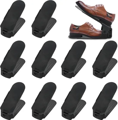 Produktbild von LZQ 20 Stück Schuh Slots, Einstellbare Schuhregale, Schuhstapler/Schuhhalter Set, 3 höhenverstellbar, Platzsparend, rutschfest,Kunststoff-Schwarz