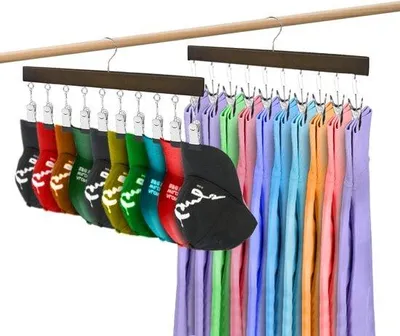 Productafbeelding van Unyqoos® 2-delige set houten wasknijpers met 10 clips, 360° draaibare haakjes – wasrek voor sokken en ondergoed, geschikt voor mutsen, gezichtsmaskers en handschoenen, bruin