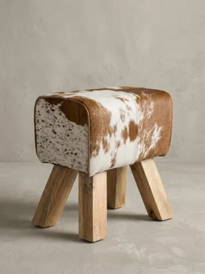 Produktbild von Design Turnbock Sitzhocker Ziegenfell Braun / Weiß 40 x 30 x 47 cm, Turnhocker Hocker Fellhocker Springbock, Beistellhocker Fußhocker