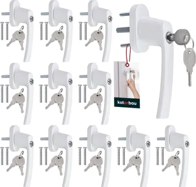 Produktbild von KOTARBAU® 12er Set Fenstergriff abschließbar Weiß Aluminium pulverbeschichtet Fenstergriff mit Schloss abschließbare Fenstergriffe  Stift 35mm Fensterschloss Kindersicherung Fenstergriffe abschliessba