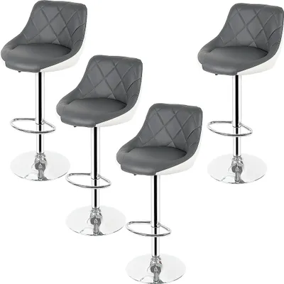 Produktbild von JEOBEST  Barhocker im 4er Set |  Kunstleder, höhenverstellbar 60-82 cm, 360° drehbar, Gestell aus verchromter Stahl | Grau+Weiß