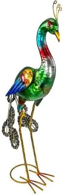 Produktbild von kamelshopping Gartenfigur Pfau aus Metall, 65 cm, Bunt, handbemalt, witterungsbeständig, Rostschutzlackierung, detailreich gestaltet für den Außenbereich