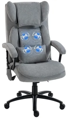 Produktbild von Ergonomischer Massage-Bürostuhl mit 4 Knetpunkten, Chefsessel mit hoher Butterfly-Rückenlehne, breitem Sitz, Grau