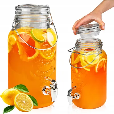 Zdjęcie produktu dla SuperButelki - Szklany słój 4l, z kranikiem i zakrętką, wysoka jakość, solidny, szklany słój na ziemne napoje, soki, alkohole, dystrybutor do wody