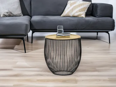 Produktbild von Couchtisch rund Schwarz Gold Korbtisch Beistelltisch Wohnzimmer für Sofas Ø 43cm