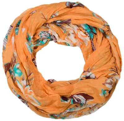 Produktbild von styleBREAKER Damen Loop Schlauchschal mit buntem Schmetterling und Blumen Print , Crash and Crinkle Schal, Tuch 01016013